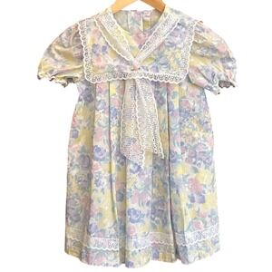 90s Lightning Bug Floral Sailor Dress Cottagecore Coquette